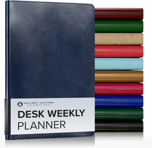 Miniatura 229 de Gallery Leather Agenda semanal y mensual grande 2025-2026, agenda y cuaderno con elegantes bordes de página dorados dorados, 12 meses, cactus Cactus