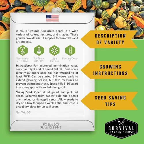 Miniatura 2 de Survival Garden Seeds - Mezcla de semillas de calabaza para plantar - 1 paquete con instrucciones para plantar y cultivar calabazas ornamentales