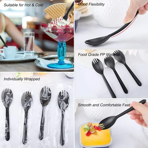 Miniatura 3 de EUSOAR Cucharas de tenedor de plástico, 100 tenedores desechables de 5.5 x 1.2 pulgadas, juego de utensilios pesados, cuchara de servir, helado