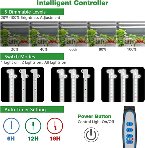 Miniatura 3 de Wiaxulay - Tiras de luz LED para cultivo de plantas de interior, luz de crecimiento de espectro completo de 6000K, lámpara solar con temporizador