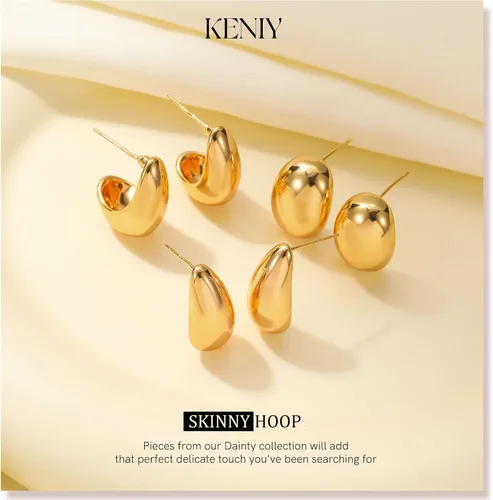 Miniatura 8 de Aretes de lágrima de oro para mujer, aretes de aro gruesos de oro para mujer, a la moda, hipoalergénicos, ligeros, grandes, huecos, abiertos
