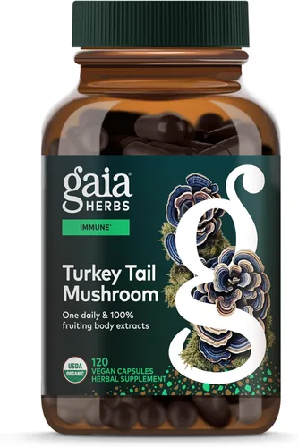 Gaia Herbs Hongo de cola de pavo – Suplemento tradicional de apoyo inmunológico y salud hepática* – con extracto corporal fructífero de cola de pavo