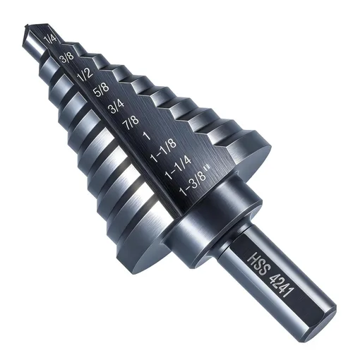 Miniatura 8 de Anfrere Broca escalonada de 12 tamaños, brocas de acero de alta velocidad negras de 1/4 a 2-3/8 pulgadas para corte de agujeros de chapa, Sprial