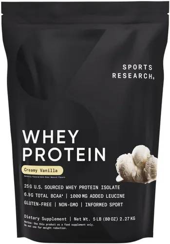 Sports Research Proteína de suero - Polvo de proteína aislado de suero para nutrición deportiva para construcción muscular delgada y recuperación de