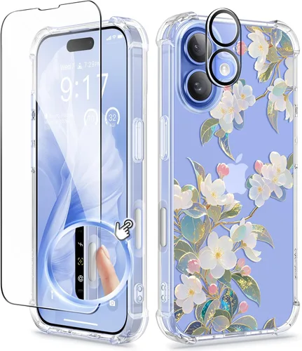 Miniatura 92 de GVIEWIN - Funda floral para iPhone 14 de 6.1 pulgadas, protector de pantalla + protector de lente de cámara, no se amarillenta, a prueba de golpes