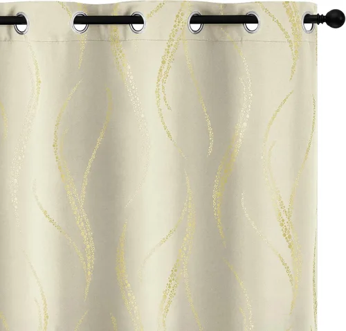 Miniatura 40 de Yakamok Cortinas opacas de 84 pulgadas de largo para sala de estar, con aislamiento térmico, patrón de líneas onduladas doradas, patrón de puntos