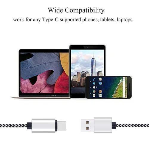 Miniatura 5 de Ailun - Paquete de 3 cables USB tipo C de 6 pies, cables de sincronización tipo C a USB de carga rápida, con trenzado de nailon para el teléfono