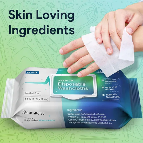 Miniatura 6 de Toallitas corporales desechables para adultos, 200 unidades (5 x 40 paquetes) – Paños prehumedecidos para baño de ancianos infundidos con aloe