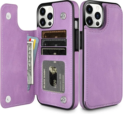 Miniatura 11 de HianDier Funda tipo cartera compatible con iPhone 12 Pro MAX 5G de 6.7 pulgadas, delgada funda protectora con ranura para tarjeta de crédito, funda
