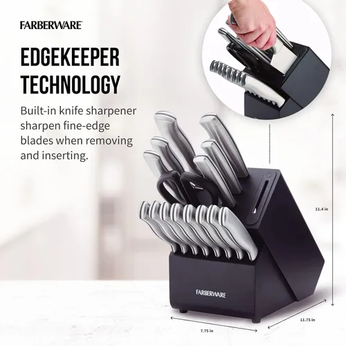 Miniatura 2 de Farberware EdgeKeeper - Juego de cuchillos de cocina de acero inoxidable estampado con bloque autoafilable, asas ergonómicas, se recomienda lavar a