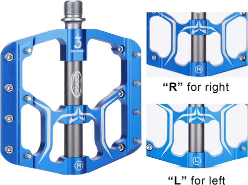 Miniatura 5 de Pedales de bicicleta de carretera/montaña – 3 rodamientos de 9/16 pulgadas de aleación de aluminio – Pedal de bicicleta de montaña con clavos Azul
