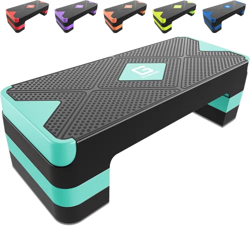 Miniatura 12 de GYMMAGE Escalón de ejercicio aeróbico, escalón aeróbico ajustable para ejercicio, plataforma de entrenamiento para escalonar, plataforma de pasos