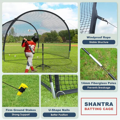 Miniatura 3 de SHANTRA Jaula de bateo con marco y red, jaula de bateo de béisbol de 13 pies y 22 pies para patio trasero, béisbol y sóftbol para práctica