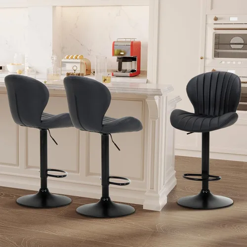 Miniatura 14 de COLAMY Juego de 1 Taburete de Bar, Sillas de Bar Giratorias Modernas, Taburetes de Bar Ajustables Tapizados en Cuero Sintético de Altura de Negro