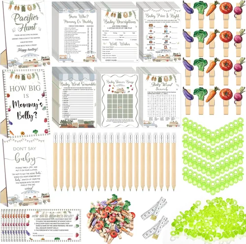 Miniatura 15 de Sherr 476 juegos florales de baby shower, 6 juegos de actividades, tarjeta floral, juego de caza de chupetes, 50 chupetes, qué tan grande es mamá