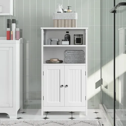 Miniatura 4 de Topeakmart Armario de almacenamiento de piso de baño con 2 puertas y estante ajustable, organizador de almacenamiento lateral para sala