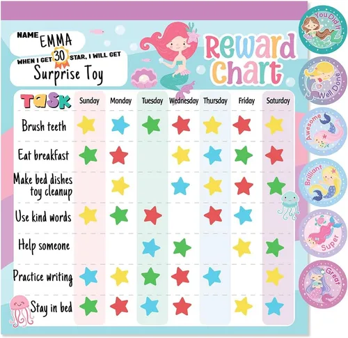 Miniatura 10 de Tabla de recompensas para niños – Tabla de comportamiento magnética de unicornio para niños, almohadilla con 26 tablas de tareas, calcomanías