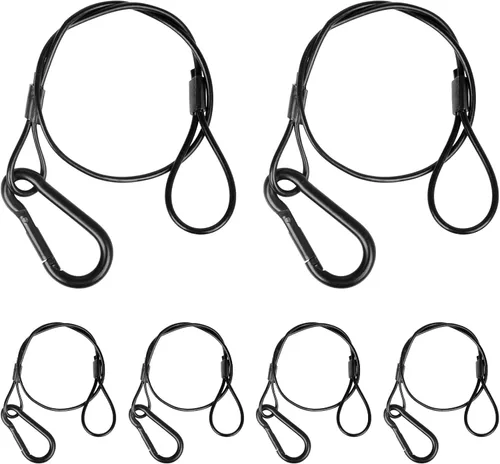Cable de seguridad de iluminación con bucles (paquete de 6), cable de seguridad de luz de etapa de carga de 55.1 lbs, cadena de seguridad negra para