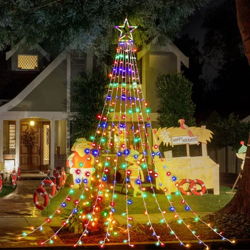 Miniatura 3 de Decoraciones Navideñas para Exteriores Luces de Cadena de Estrellas, 317 LED 11.5 pies Luces de Árbol Cascada Impermeables con 8 Modos de Varios