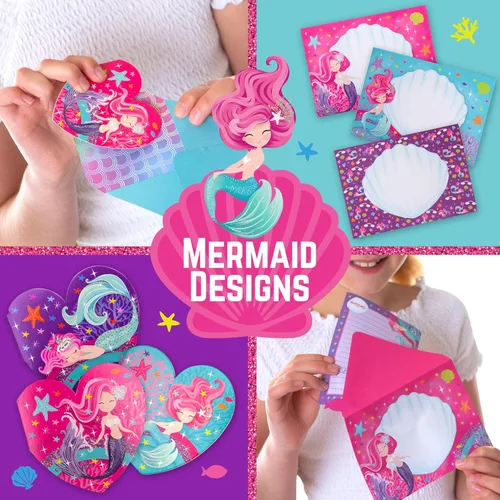 Miniatura 4 de GirlZone Juego de papelería de sirena, 45 piezas, papel blanco, juego de escritura de sirena y kit de escritura de letras para niños