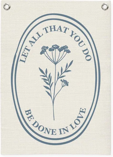 Decoración cristiana de pared, diseño de flores de afirmaciones positivas, bandera colgante de pared con texto en inglés "Let All That You Do Be