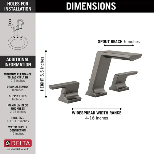 Miniatura 3 de Delta Lumicoat 3599LF-KS-PR-MPU - Grifo de baño de acero inoxidable negro Pivotal de 3 agujeros, 8 pulgadas para tocador, drenaje de metal Push-Pop