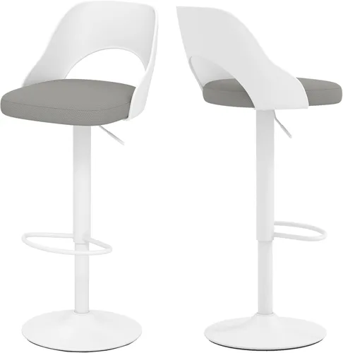 Miniatura 12 de HENGJIANYI Taburete de bar giratorio ajustable en altura con respaldo hueco, silla tapizada con base de metal negro, asiento negro