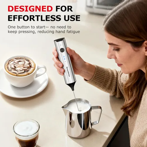 Miniatura 9 de Bonsenkitchen Espumador de leche recargable con soporte, espumador de café de mano de 3 velocidades, batidor de doble resorte, espumador de mano