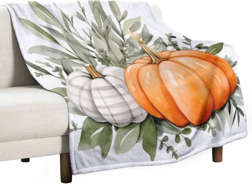 Miniatura 49 de Manta de lana cuadriculada con diseño de calabaza, hojas de arce, Acción de Gracias, manta de cama para otoño, Acción de Gracias, ligera, súper