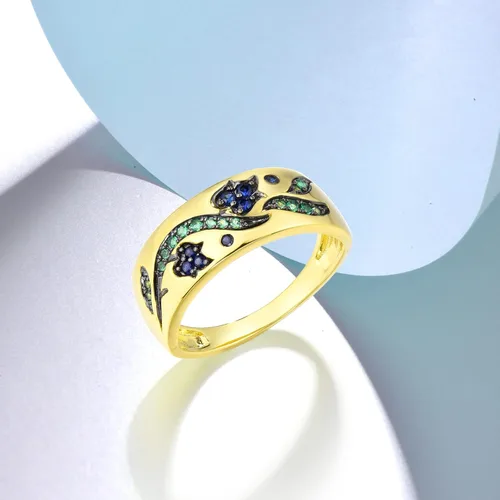 Miniatura 4 de Santuzza Anillo de plata de ley 925 con patrón de piedras preciosas para mujer