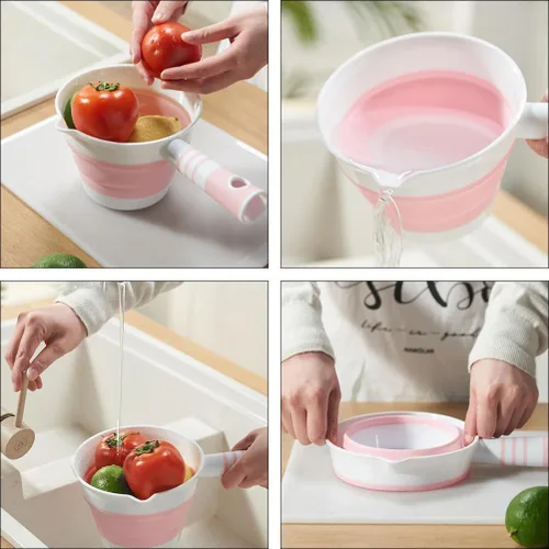 Miniatura 7 de Hemoton Cucharón de agua plegable Cucharón de cocina Cucharón de agua Cucharón de agua para cocina, baño, jardín, baño, lavado de agua, color rosa
