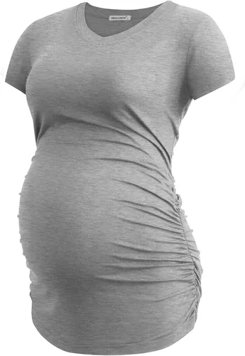 Miniatura 4 de Smallshow Ropa de maternidad con cuello en V para mujer, camiseta de embarazo fruncida lateral