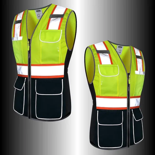 Miniatura 4 de Chaleco de seguridad para mujer, múltiples bolsillos, de alta visibilidad, reflectante, malla transpirable, chaleco de trabajo para dama, cremallera