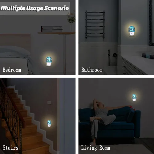 Miniatura 7 de Luz nocturna de acuarela turquesa con sirena para niños, luz nocturna de mármol azul marino dorado enchufable con sensor de atardecer a amanecer