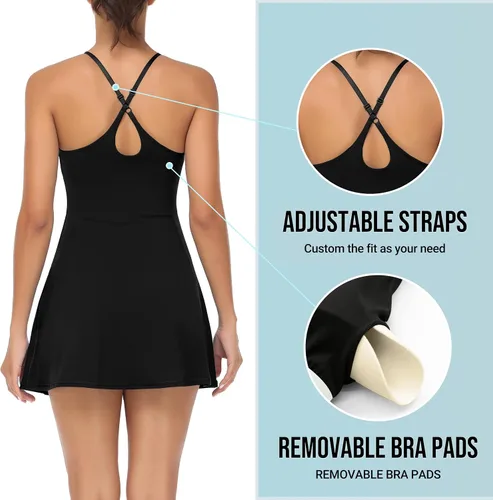 Miniatura 4 de Workout Tennis Dress for Women with Built-in Bra Shorts, Adjustable Shoulder Straps and Pockets