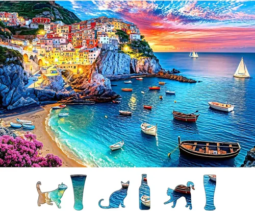 Cinque Terre Coastal Twilight - Rompecabezas de 500 piezas para adultos, divertidos rompecabezas para adultos, 500 piezas con impresión HD y póster,