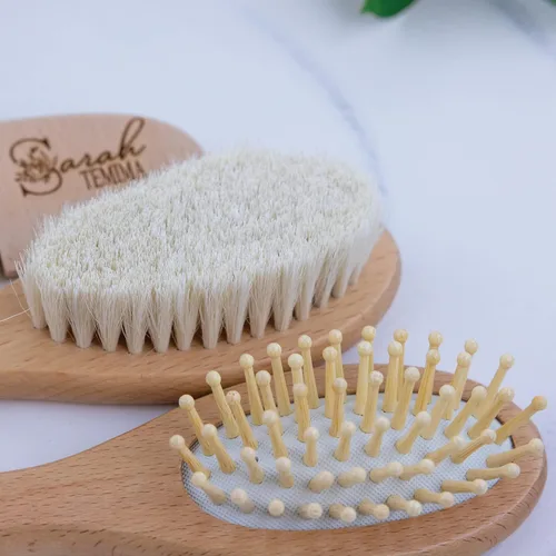 Miniatura 8 de Juego de cepillos personalizados para el pelo del bebé, caja de regalo de cepillo y peine de madera grabada personalizada para bebés, niñas y niños