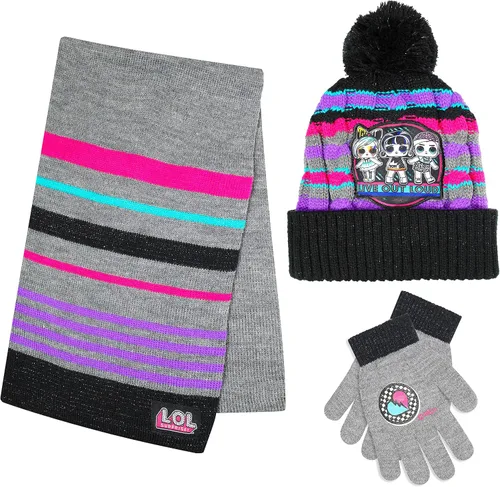 LOL Surprise - Conjunto de sombrero y guante de invierno para niñas y niños pequeños sombrero de invierno con bufanda y sombrero y guante para niños