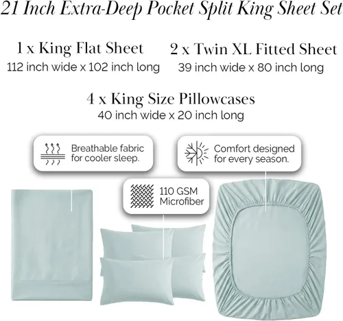 Miniatura 188 de Southshore Fine Living, Inc. Juego de 7 piezas de sábanas King divididas para cama ajustable, juego de sábanas King divididas con bolsillo de 21