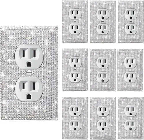 Miniatura 7 de 1 pieza Cubiertas de enchufe brillantes con diamantes de imitación, placas de pared para cubrir interruptores de luz, placa decorativa de imitación