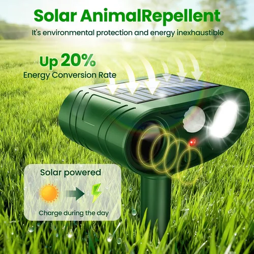 Miniatura 4 de Repelente solar ultrasónico de animales para exteriores, dispositivos repelentes de ciervos, ardilla, gato, mapache, conejo, perro, disuasión
