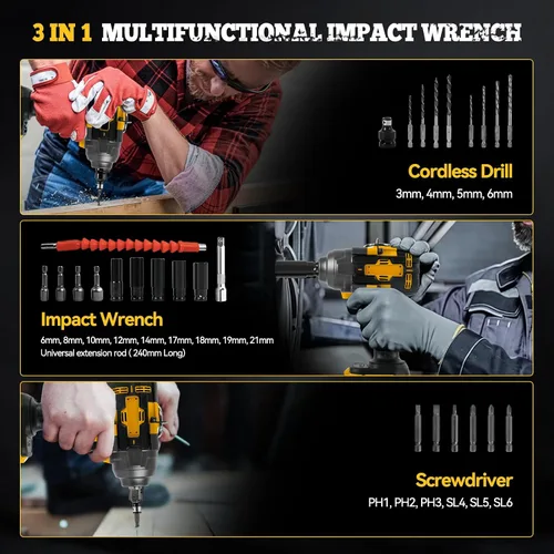 Miniatura 7 de JOJOCY Llave de impacto inalámbrica de 1/2 pulgada, destornillador de impacto sin escobillas de 900 pies (1200 N.m) con velocidad de 4 modos