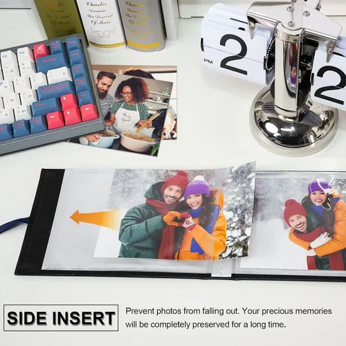 Miniatura 5 de Vienrose Álbum de fotos pequeño de 4 x 6 pulgadas, mini libro de fotos con bolsillos, páginas transparentes con capacidad para 52 fotos, cubierta