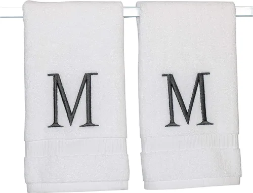 Miniatura 206 de Toalla de mano con inicial beige para baño, toalla bordada decorativa de calidad de hotel de lujo con monograma para tocador, spa, certificado