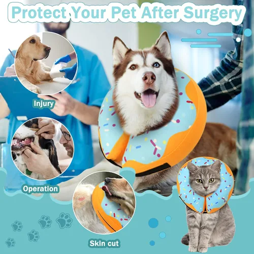 Miniatura 2 de Collar de Dona de Recuperación para Perros y Gatos, Collar de Cono de Perro Inflable Alternativa Después de la Cirugía, Cono Suave para Perros Azul