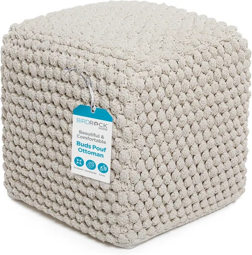 Miniatura 10 de BIRDROCK HOME - Taburete de puf redondo con diseño otomano – Puf de punto – Cuerda trenzada de algodón – Ideal para la sala de estar, dormitorio