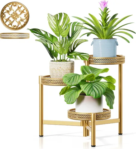 Miniatura 30 de Soporte escalonado para plantas al aire libre de 3 niveles para interiores, estante de flores de metal para múltiples plantas, soportes altos