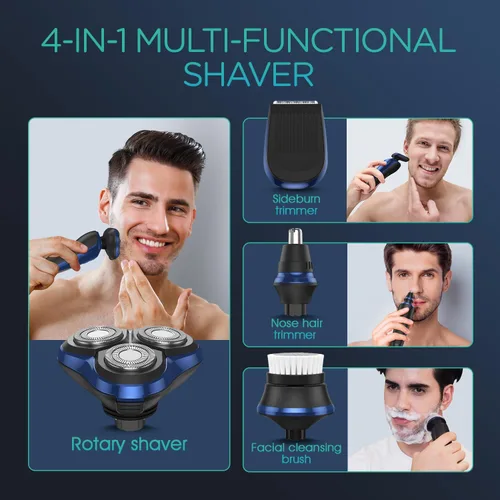 Miniatura 6 de VOYOR Maquinilla de afeitar eléctrica para hombres, afeitadoras inalámbricas para afeitarse con patillas faciales, nariz, oído, pelo, recargable