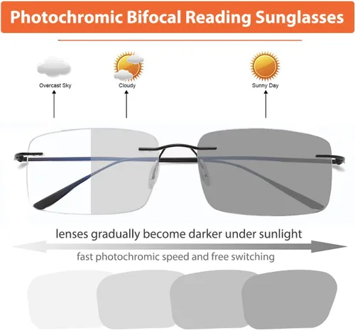 Miniatura 2 de K.LAVER Gafas de lectura bifocales fotocromáticas Gafas de luz anti-azul Gafas de sol de transición sin montura Mujeres Hombres Lectores de sol