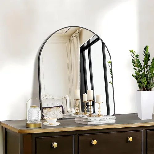 Miniatura 17 de FORBATH Espejo de baño arqueado de 16 x 24 pulgadas, espejo de baño negro montado en la pared, moderno marco de aleación de aluminio, espejo de arco